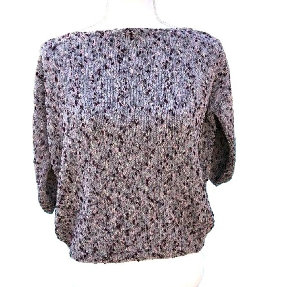 Nubby Knit Sweater Womens Vintage Light Gray Pink Boat Neck Three Quarter Sleeve